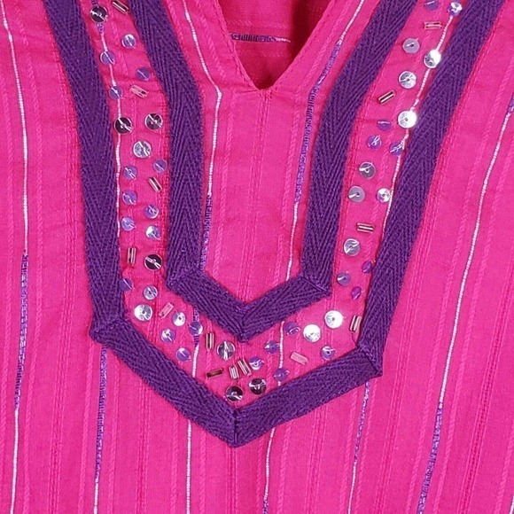 Catherines Tunic Top Womens Plus 2X Pink Stripe Cotton Boho Longline Shirt - Picture 4 of 9